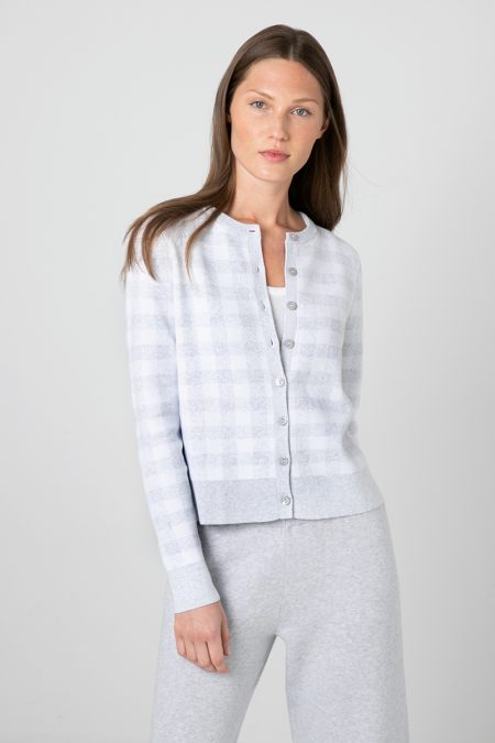 Gingham Cardigan - Kinross Cashmere