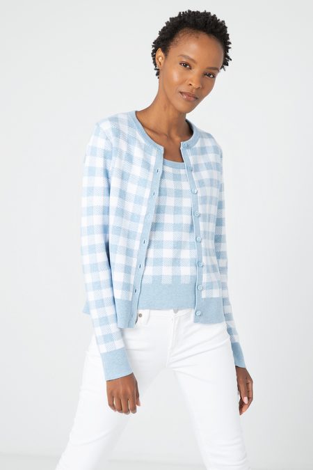 Gingham Cardigan - Kinross Cashmere