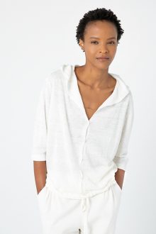 Drawstring Button Hoodie - Kinross Cashmere