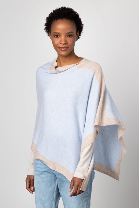 Contrast Border Poncho - Kinross Cashmere