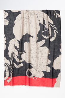 Scroll Floral Print Scarf - Black Multi