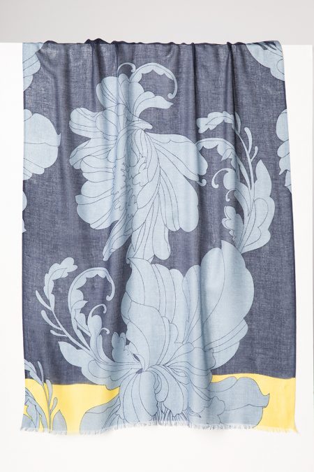 Scroll Floral Print Scarf - Indigo