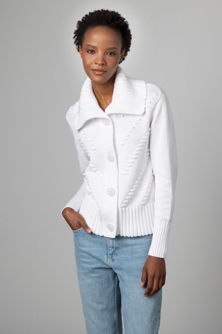 Textured Crop Button Cardigan - Kinross Cashmere