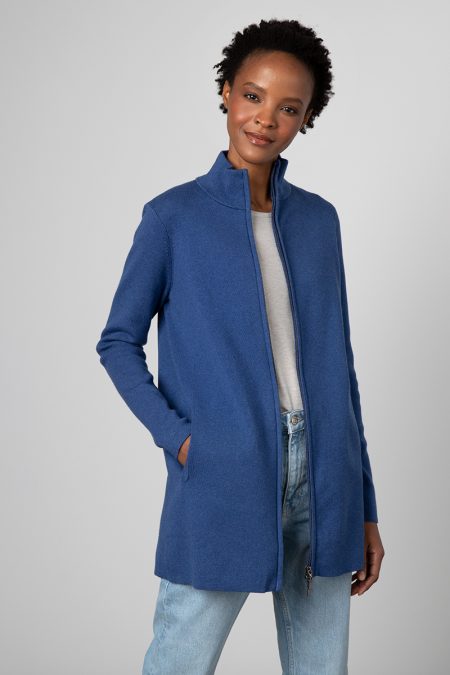 Rib Zip Mock Cardigan - Kinross Cashmere