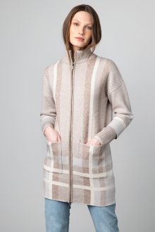 Plaid Zip Mock Cardigan - Kinross Cashmere