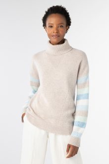 Stripe Sleeve T-Neck - Kinross Cashmere