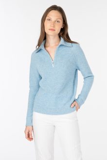 Tipped Rib Half Zip Mock - Kinross Cashmere