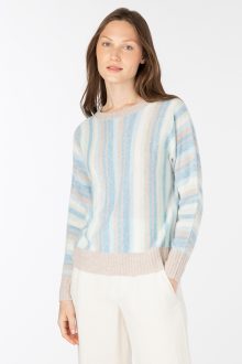 Vertical Stripe Crew - Kinross Cashmere