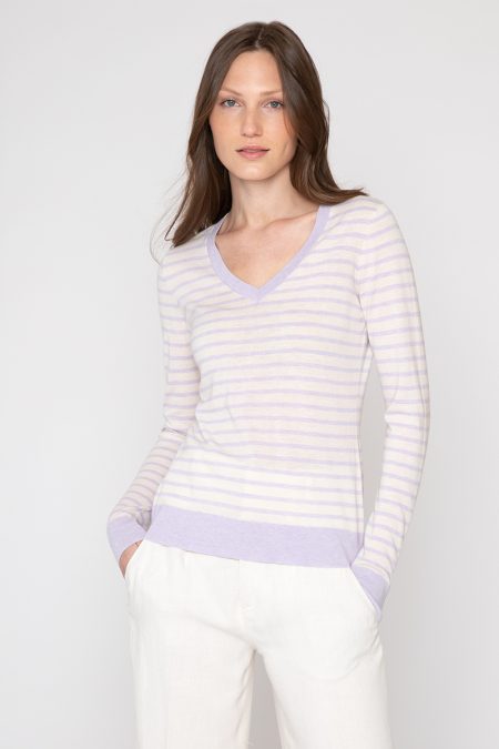 Fitted Stripe Vee - Kinross Cashmere