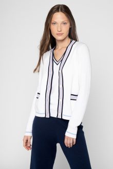 Tipped Vee Cardigan - Kinross Cashmere