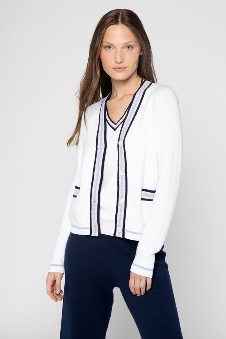 Tipped Vee Cardigan - Kinross Cashmere