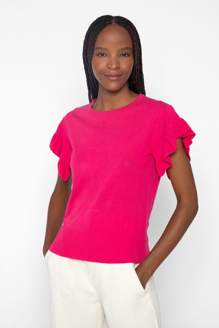 Ruffle Sleeve Crew - Kinross Cashmere