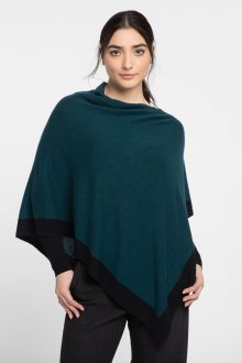 Contrast Trim Poncho - Kinross Cashmere