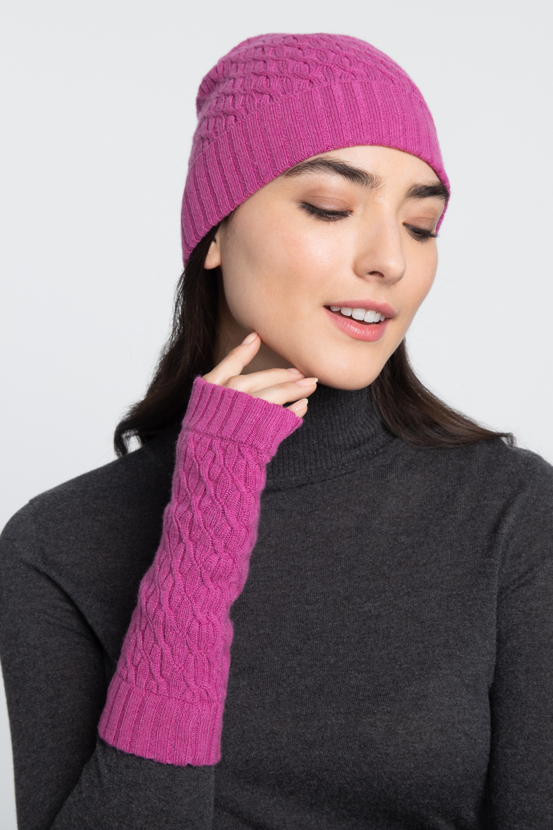 Textured Fingerless Gloves & Hat - Kinross Cashmere