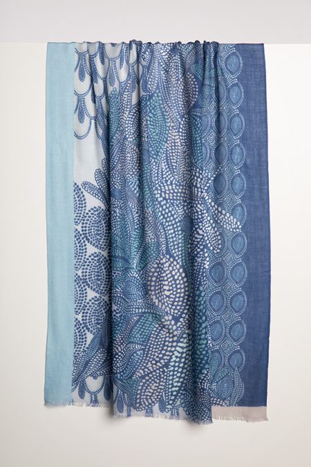 Mosaic Foliage Print Scarf - Coastal - Kinross Cashmere