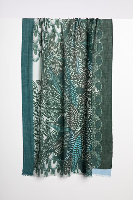 Mosaic Foliage Print Scarf - Seaplane - Kinross Cashmere