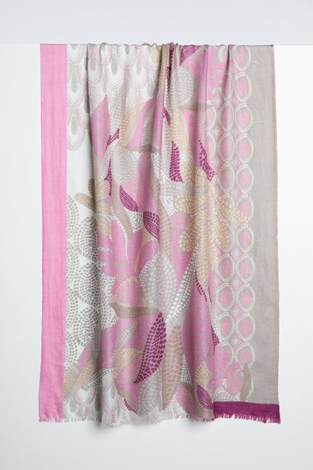 Mosaic Foliage Print Scarf - Rosebud - Kinross Cashmere