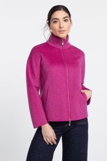 Knit Collar Short Zip Coat - Kinross Cashmere