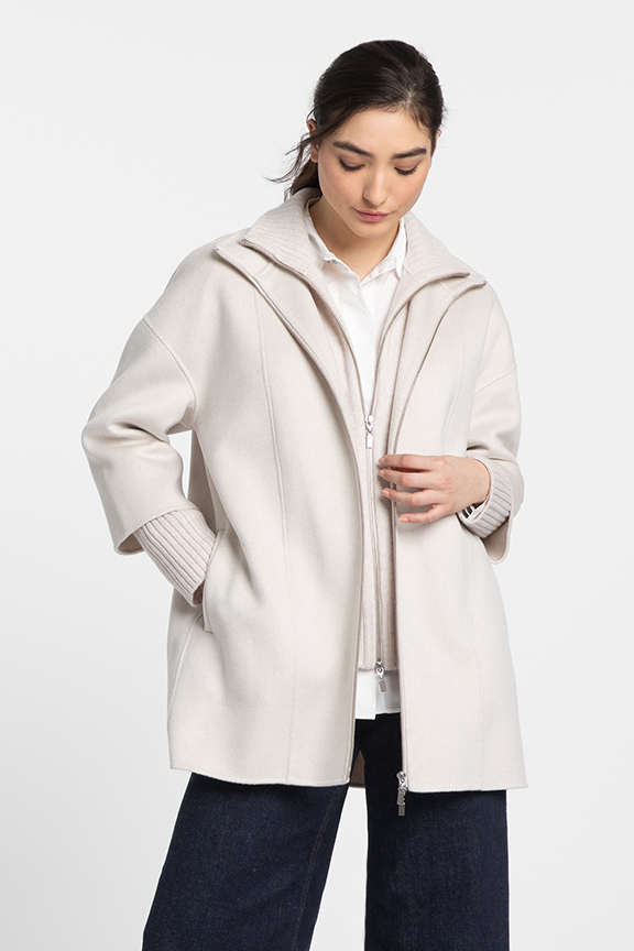 Knit Collar Zip Mock Coat - Kinross Cashmere