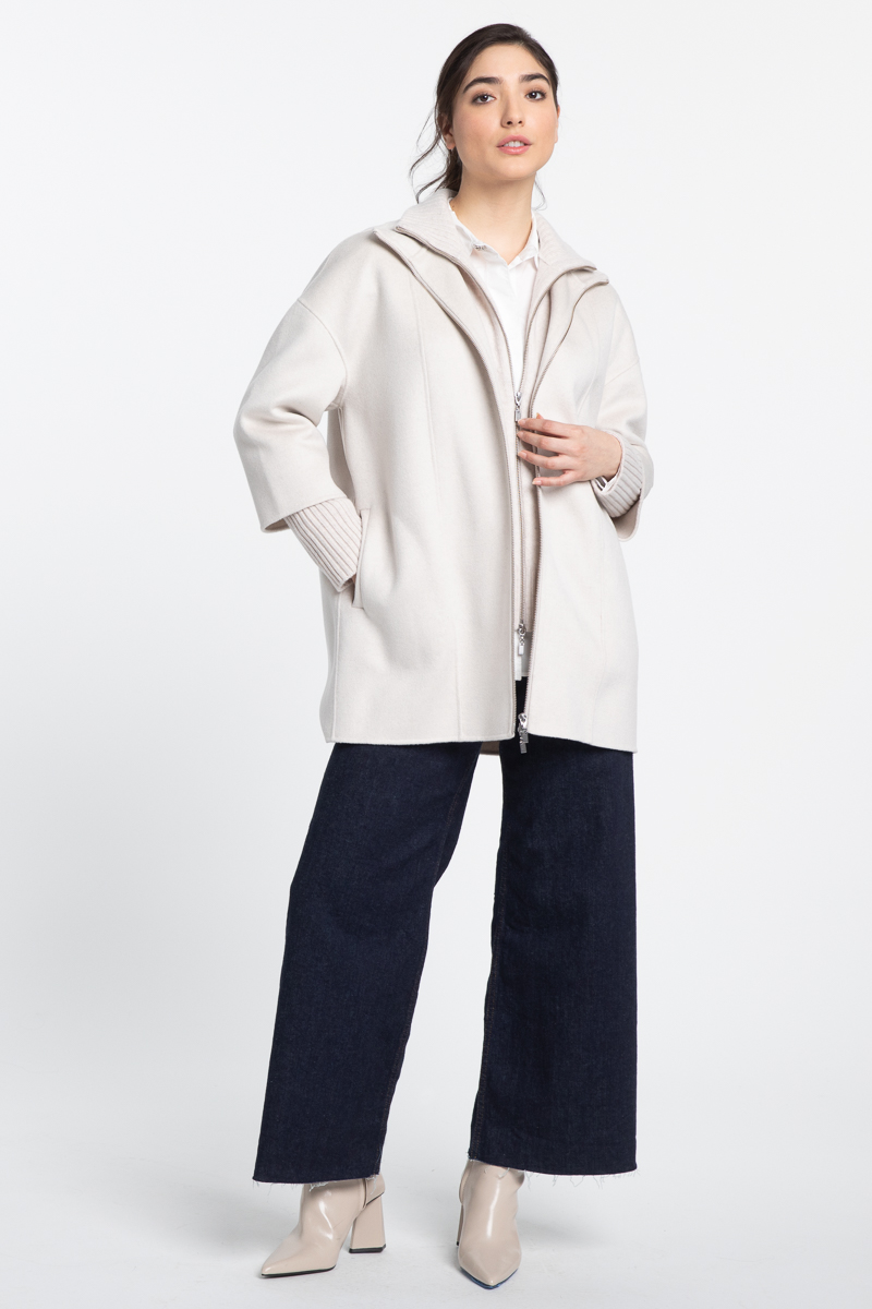 Knit Collar Zip Mock Coat - Kinross Cashmere