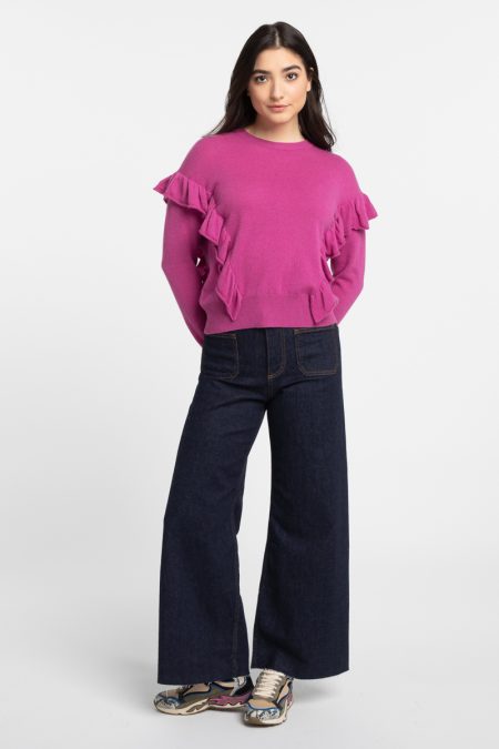 Ruffle Trim Crew - Kinross Cashmere