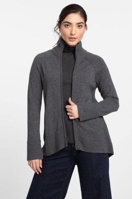 Sporty Zip Mock Cardigan - Kinross Cashmere