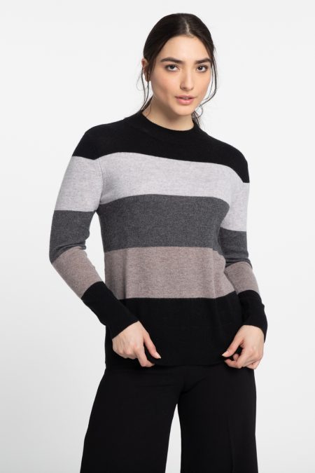 Wide Stripe Crew Pullover - Kinross Cashmere