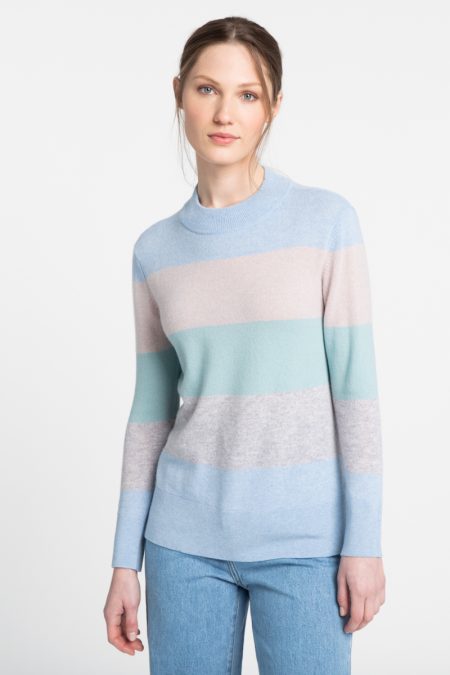 Wide Stripe Crew Pullover - Kinross Cashmere