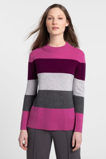 Wide Stripe Crew Pullover - Kinross Cashmere