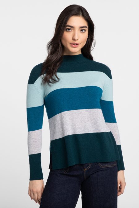 Wide Stripe Crew Pullover - Kinross Cashmere