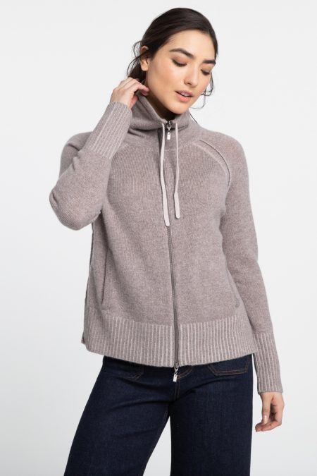 Plaited Funnel Zip Cardigan - Kinross Cashmere