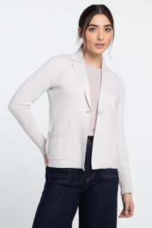 Rib Trim Notch Collar Cardigan - Kinross Cashmere