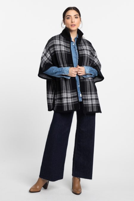 Slvless Plaid Zip Mock Cardigan - Kinross Cashmere