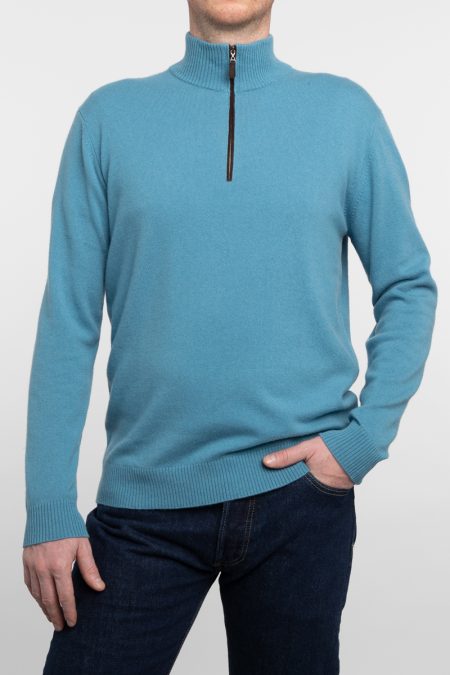 Suede Trim Qtr Zip Mock - Kinross Cashmere