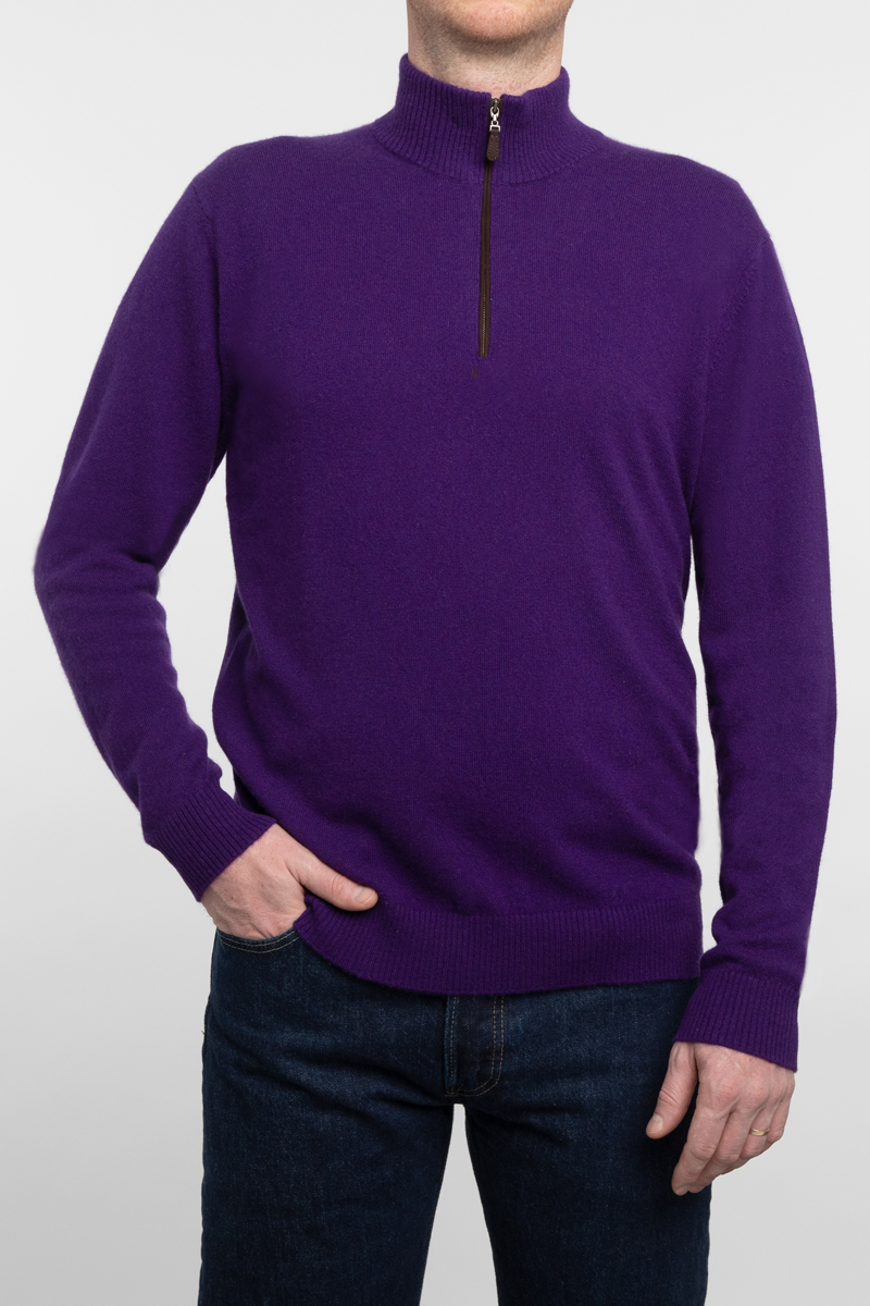 Suede Trim Qtr Zip Mock - Kinross Cashmere