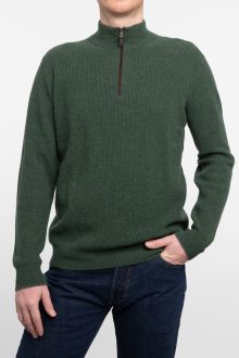 Rib Suede Trim Qtr Zip Mock - Kinross Cashmere