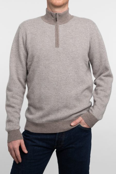 Herringbone Qtr Zip Mock - Kinross Cashmere