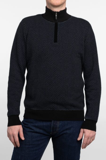 Geo Jacquard Qtr Zip Mock - Kinross Cashmere