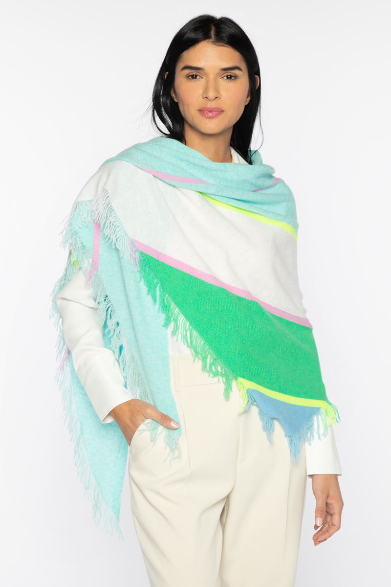 Striped Fringe Triangle Wrap - Kinross Cashmere