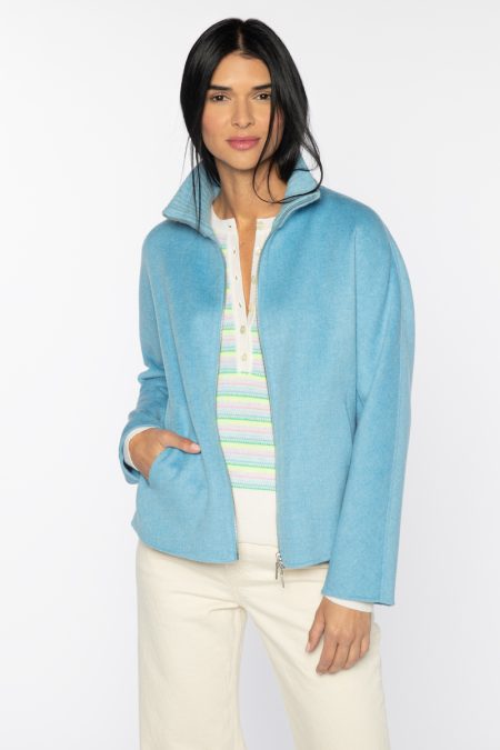 Knit Detail Short Zip Mock Coat - Kinross Cashmere