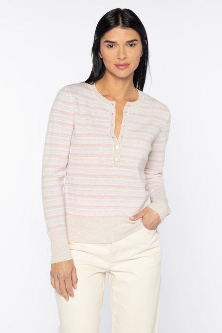 Micro Stripe Henley - Kinross Cashmere