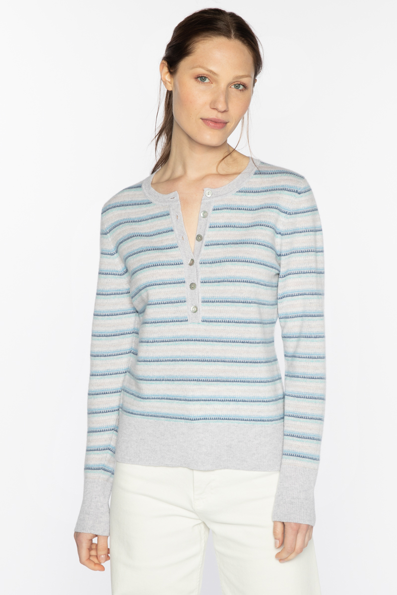 Micro Stripe Henley - Kinross Cashmere