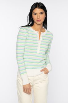 Micro Stripe Henley - Kinross Cashmere