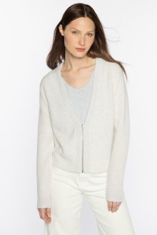 Crop Lurex Trim Zip Cardigan - Kinross Cashmere