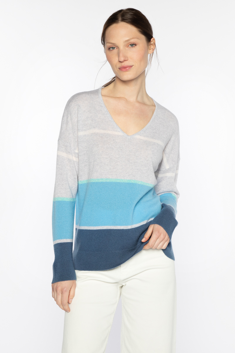 Striped Easy Vee - Kinross Cashmere