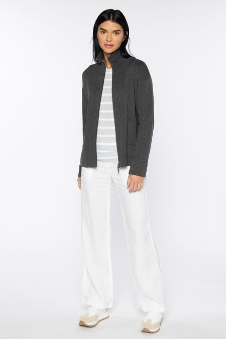 Doubleknit Zip Mock Cardigan - Kinross Cashmere