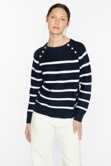 Stripe Button Crew - Kinross Cashmere