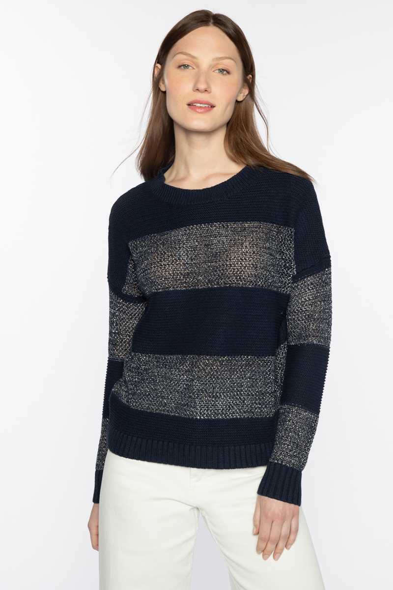 Mixed Stitch Lurex Crew - Kinross Cashmere