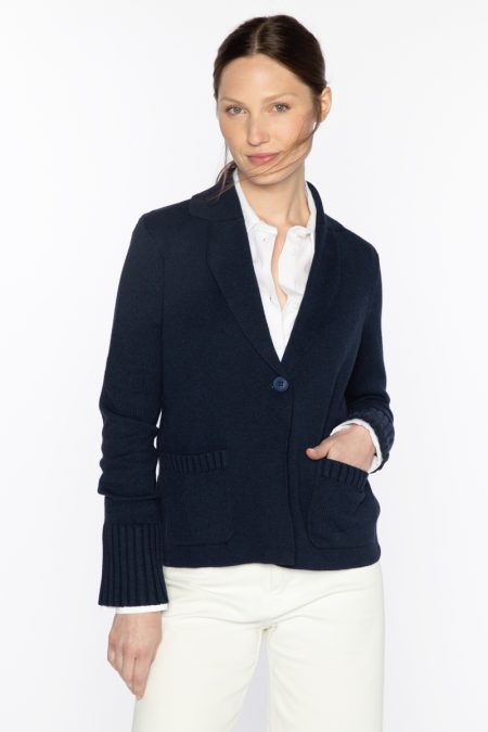 Rib Trim Notch Collar Cardigan - Kinross Cashmere