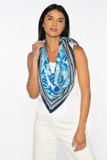 Tropical Floral Square Scarf - Azul - Kinross Cashmere